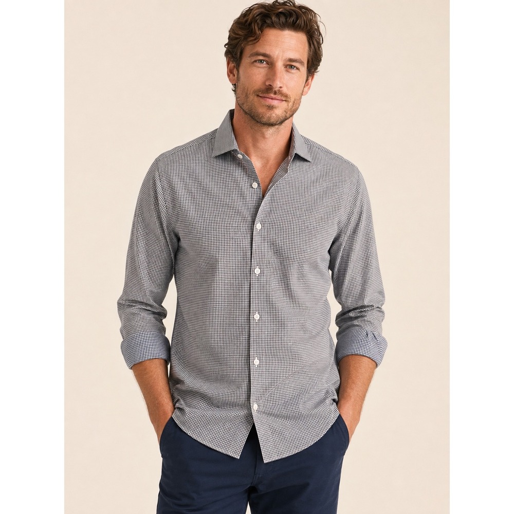 Mizzen + Main Spinnaker Gingham Performance Shirt Mens Large Standard Fit Navy